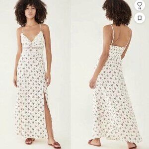 Free People Out & About Maxi Slip Dress Ivory Floral Lace Trim Boho Maxi L